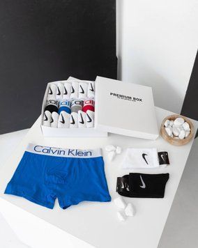 Мужские трусы боксеры Calvin Klein 5 штук + 12 пар носков Nike в боксе, 1512-XL 1512 фото
