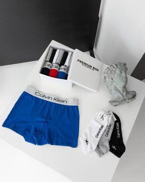 Мужские трусы боксеры 4 штуки + 8 пар носков Calvin Klein в боксе, 0491-S 0491 фото