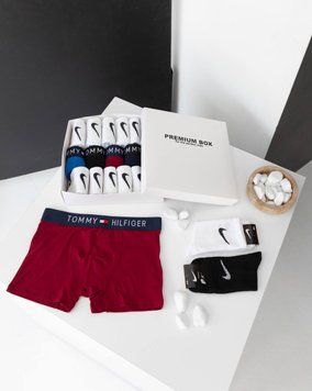Мужские трусы боксеры Tommy Hilfiger 5 штук + 12 пар носков Nike в боксе, 1522-XL 1522 фото