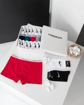 Мужские трусы боксеры Calvin Klein 5 штук + 12 пар носков Nike в боксе, 1532-XL 1532 фото