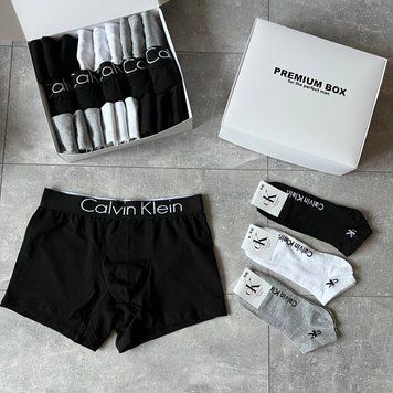 Мужские трусы боксеры 5 штук + 18 пар носков Calvin Klein в боксе, 014-S 014 фото