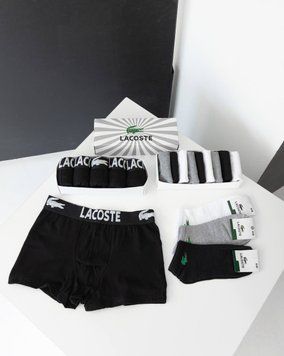 Чоловічі труси боксери 5 штук + 9 пар шкарпеток Lacoste у боксі, 158-S 158 фото