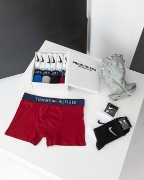 Мужские трусы боксеры 4 штуки + 6 пар высоких носков Tommy Hilfiger в боксе, 1291-XL 1281 фото